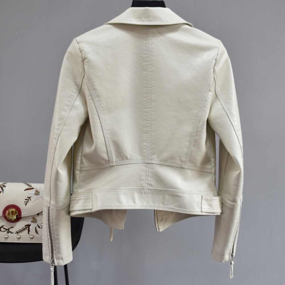 (Last 1) Faux leather women’s short moto jacket - Picture 4 of 9